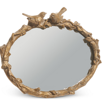 9" Gold Bird on Branch Oval Mirror