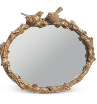 9" Gold Bird on Branch Oval Mirror
