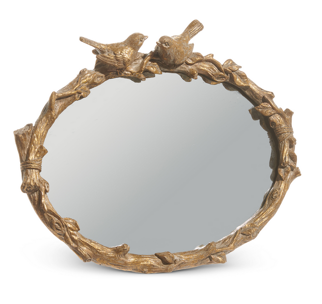 9" Gold Bird on Branch Oval Mirror