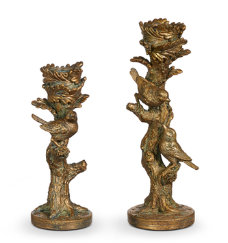 Set of 2 Gold Bird on Branch Candlesticks