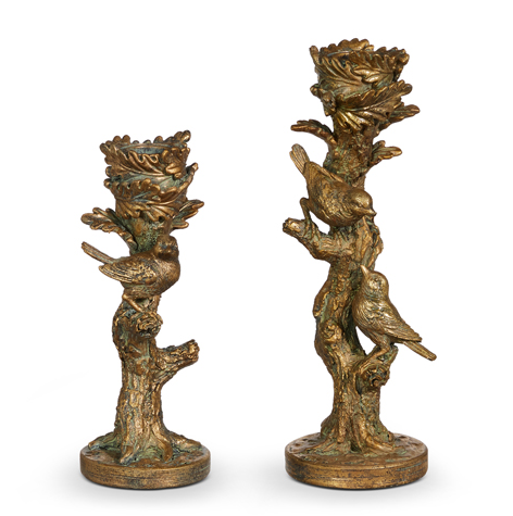 Set of 2 Gold Bird on Branch Candlesticks