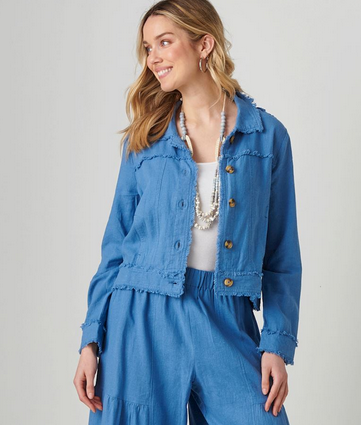 Charlie Paige Fringe Linen Woven Button Jacket By: Charlie Paige