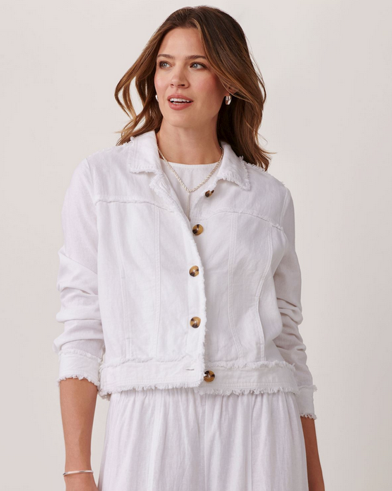 Charlie Paige Fringe Linen Woven Button Jacket By: Charlie Paige