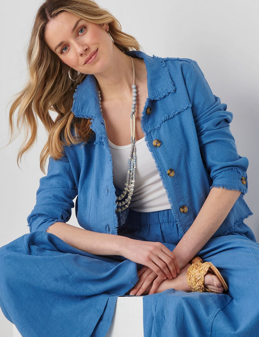 Charlie Paige Fringe Linen Woven Button Jacket By: Charlie Paige