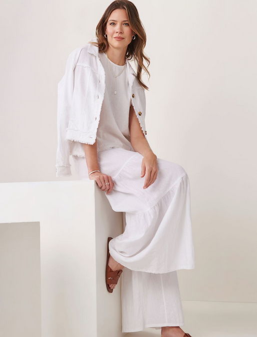 Charlie Paige Fringe Linen Woven Button Jacket By: Charlie Paige