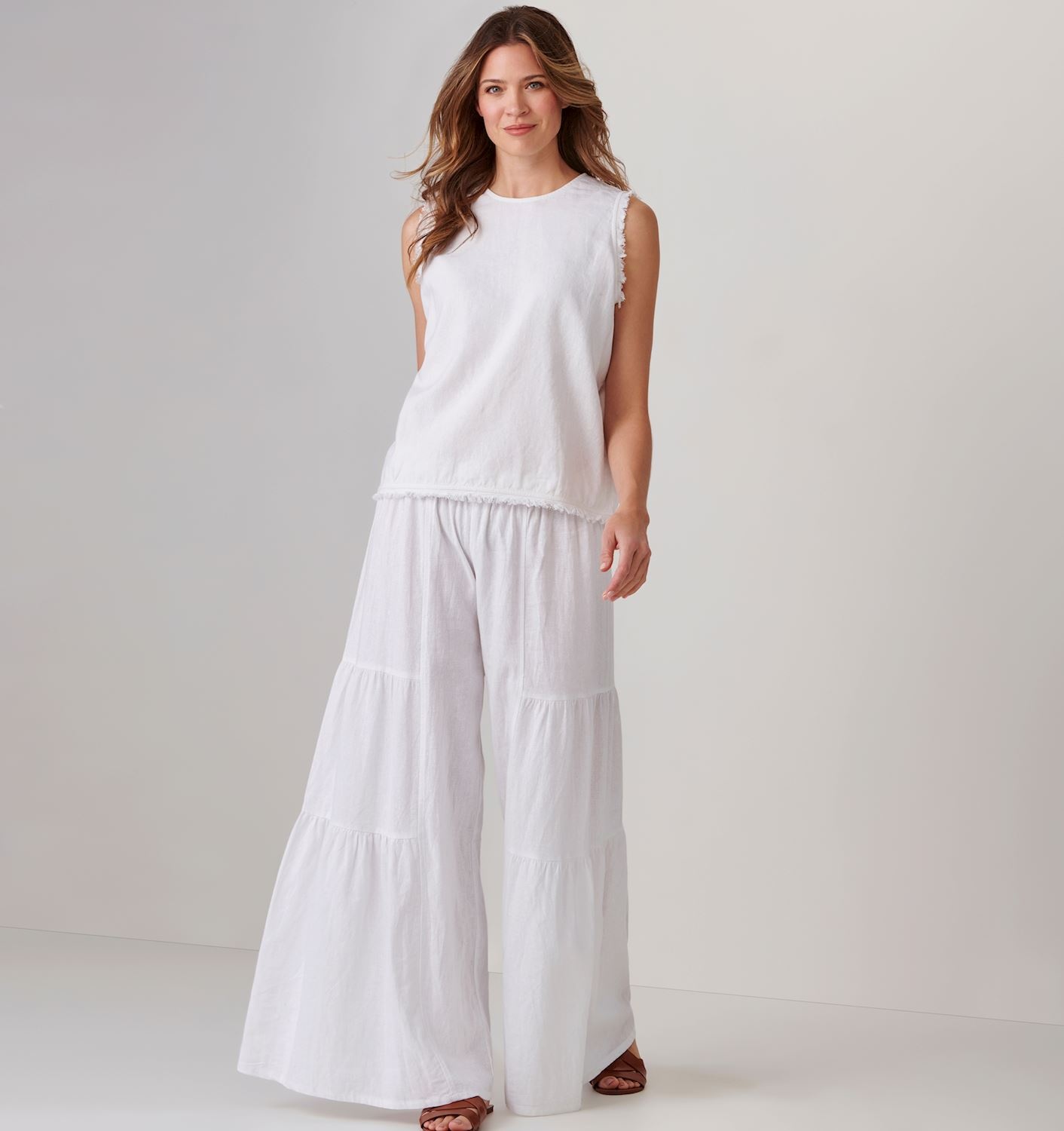Charlie Paige White Linen Woven Ruffle Palazzo Pant By: Charlie Paige