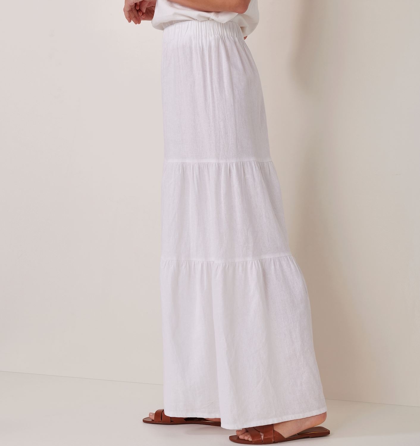 Charlie Paige White Linen Woven Ruffle Palazzo Pant By: Charlie Paige