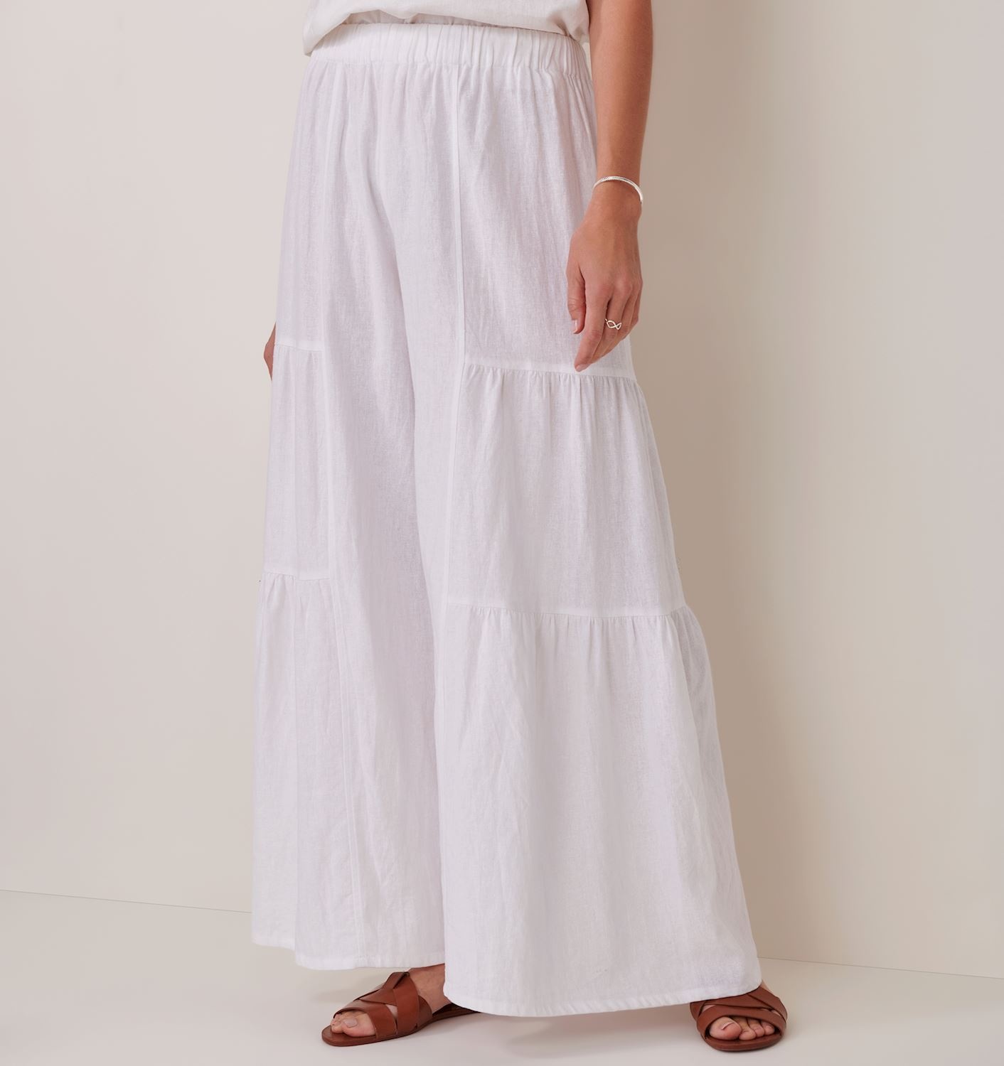 Charlie Paige White Linen Woven Ruffle Palazzo Pant By: Charlie Paige