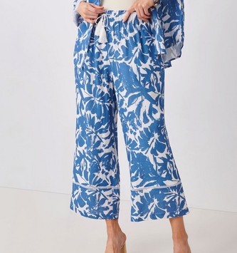 Charlie Paige Blue & White Linen Woven Printed Pant By: Charlie Paige