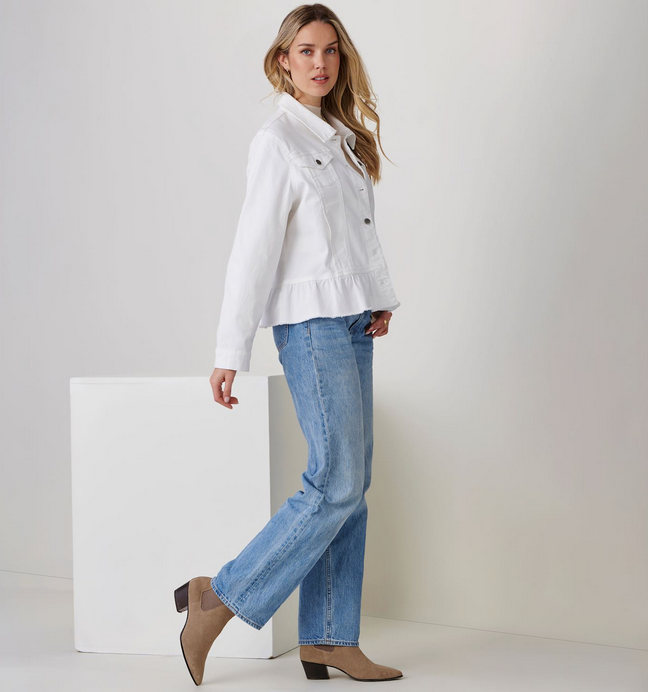 Charlie Paige White Ruffle Jean Jacket By: Charlie Paige