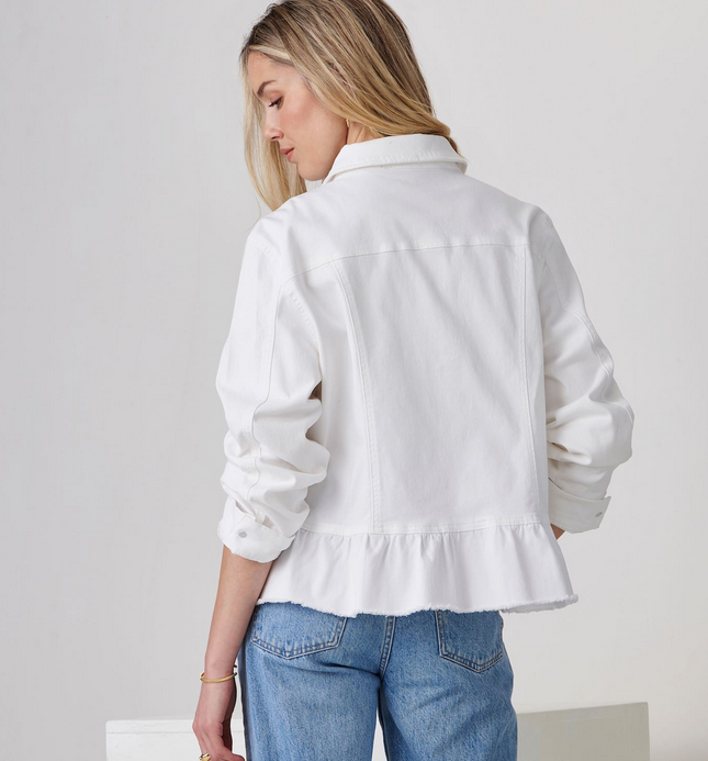 Charlie Paige White Ruffle Jean Jacket By: Charlie Paige