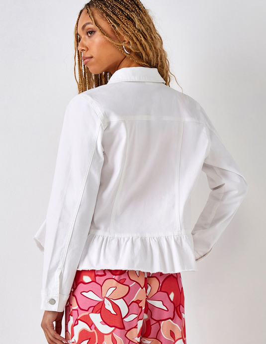 Charlie Paige White Ruffle Jean Jacket By: Charlie Paige