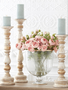 Set of 3 Gold Spindle Whitewashed Wooden Candlesticks