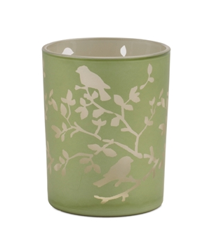 Glass Green Bird on Branch Candle Holder