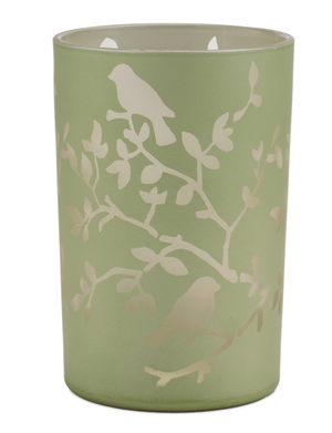 Glass Green Bird on Branch Candle Holder