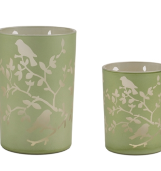 Glass Green Bird on Branch Candle Holder (2-Sizes)