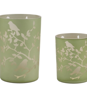 Glass Green Bird on Branch Candle Holder (2-Sizes)