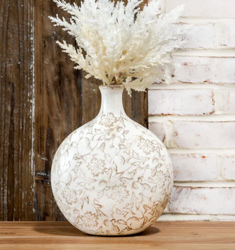 10" Beige Small Neck Heirloom Vase