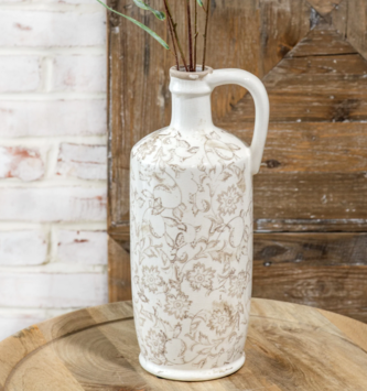 13.4" Beige Heirloom Handle Vase