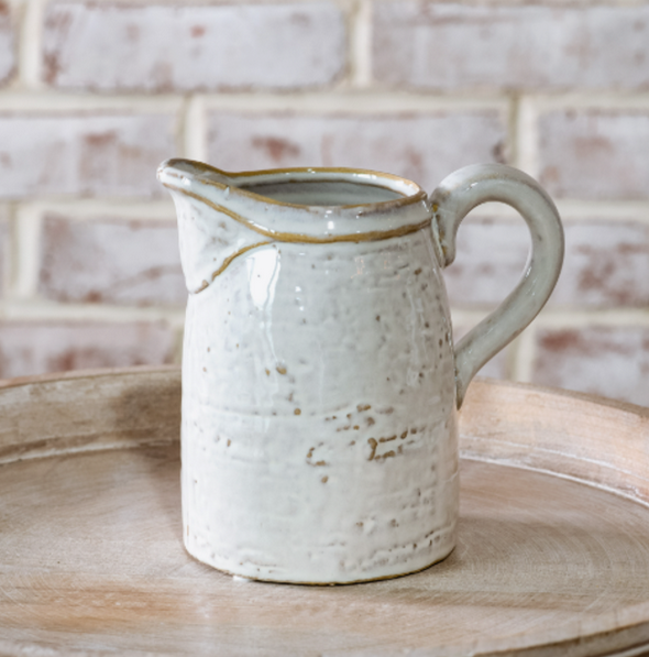 6.3" Fancy White Ceramic Pitcher