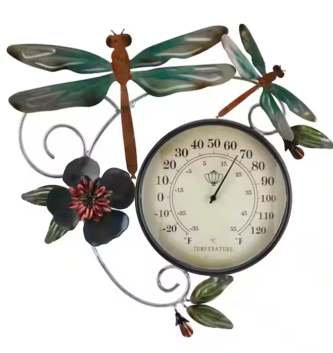 Metal Dragonfly Thermometer Wall Art
