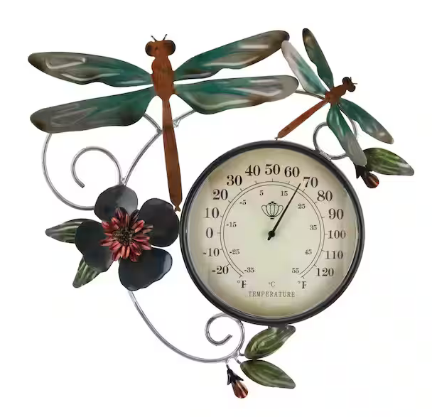 Metal Dragonfly Thermometer Wall Art