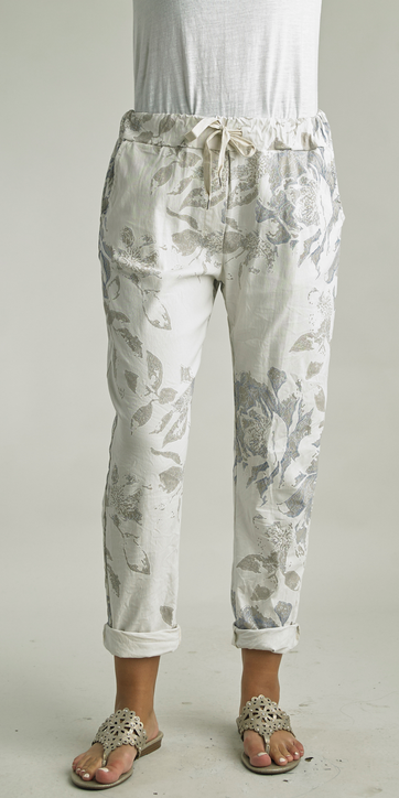Tempo Paris Pull on Floral Tie Pants By Tempo Paris (2-Colors)