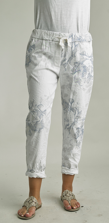 Tempo Paris Pull on Floral Tie Pants By Tempo Paris (2-Colors)