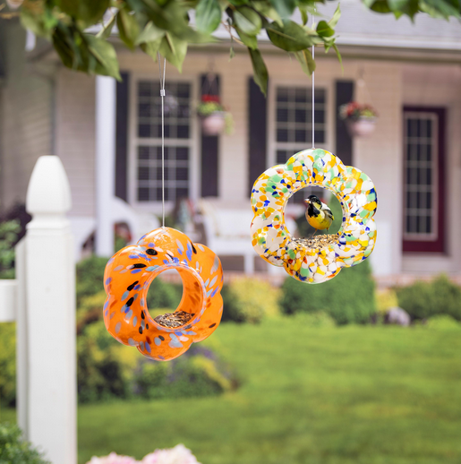 Art Glass Hanging Ridged  Birdfeeder