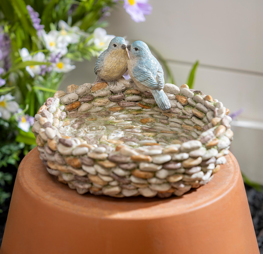 Resin Blue Bird Pebble Bird Bath