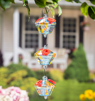 Set of 3 Art Glass Hanging Hummingbird Feeders
