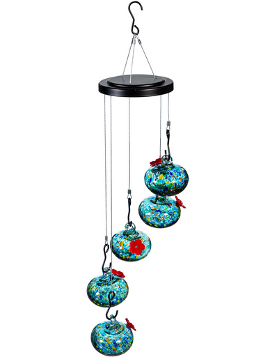 Set of 5 Art Glass Hummingbird Feeders