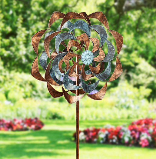 Blue & Copper Whimsical Wind Spinner
