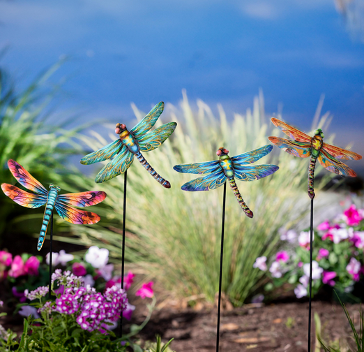 Whimsical Metal Dragonfly Stake
