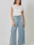 Denim Wide Leg Cargo Pant By: Mystree (3-Sizes)