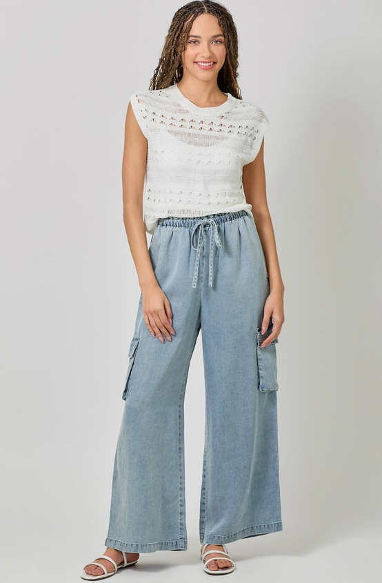 Denim Wide Leg Cargo Pant By: Mystree