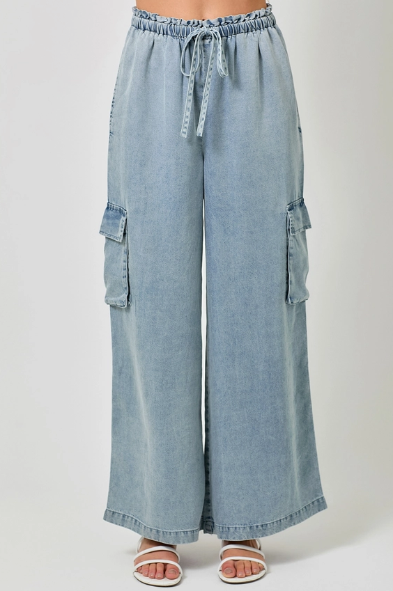 Denim Wide Leg Cargo Pant By: Mystree