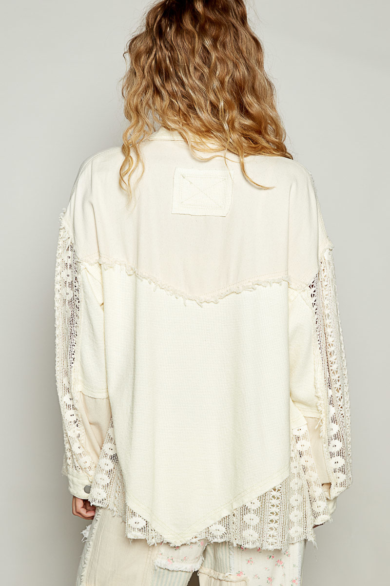POL Clothing Inc Raw Edge Lace Double Pocket Shirt By: POL