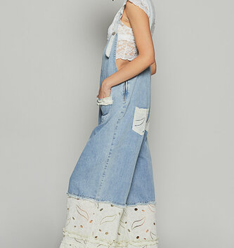 POL Clothing Inc Denim Floral Lace Overall By: POL