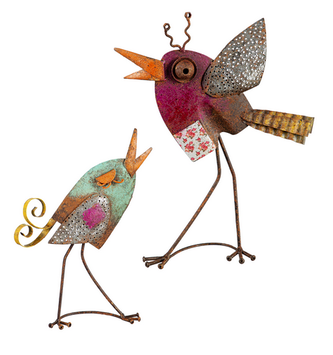 Set of 2 Rustic Whimsical Metal Birds