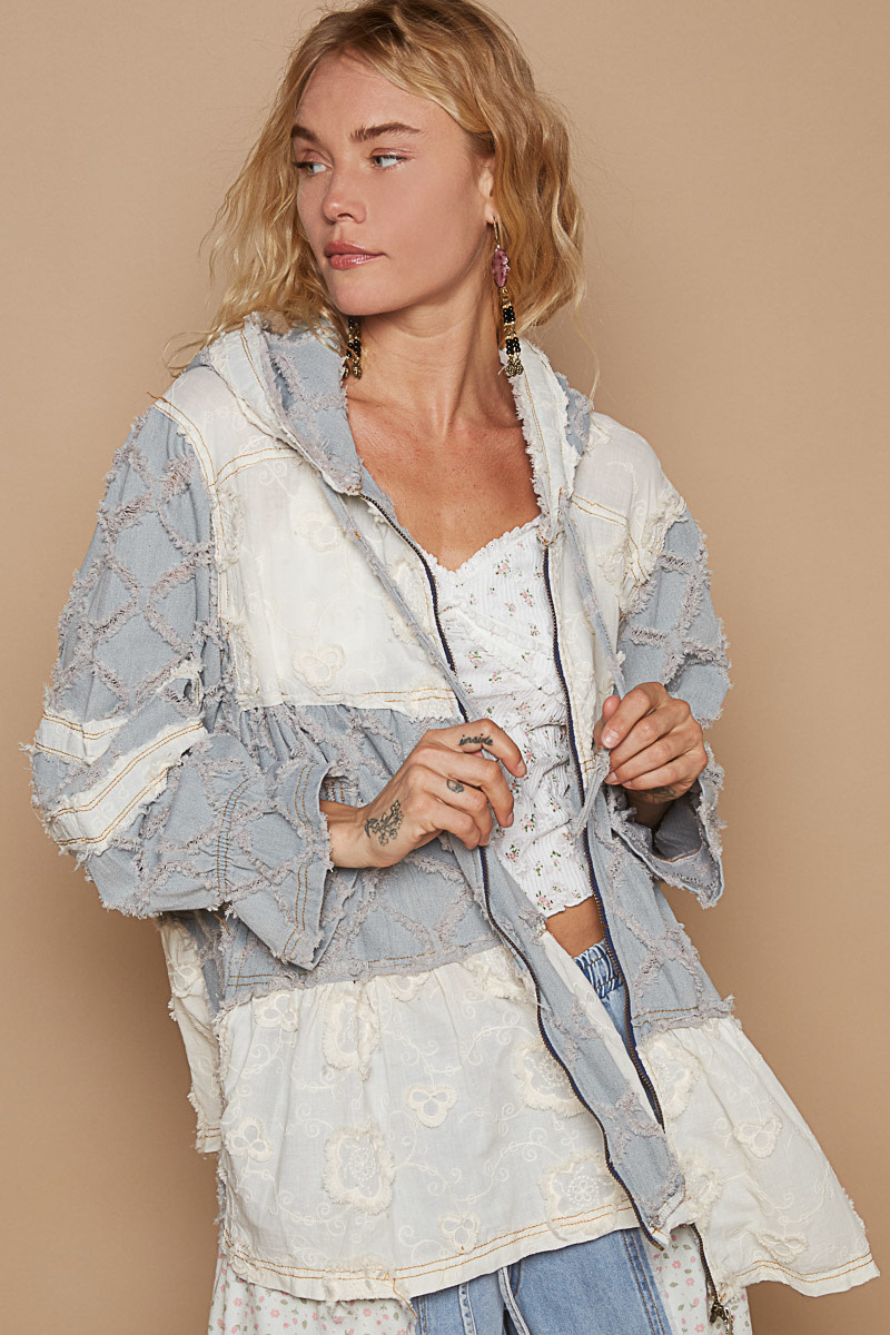 POL Clothing Inc Tiered Ruffle Jacket w/ Hood By: POL