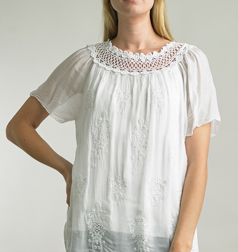 Tempo Paris Lined Embroidered Scallop Edged Top By: Tempo Paris
