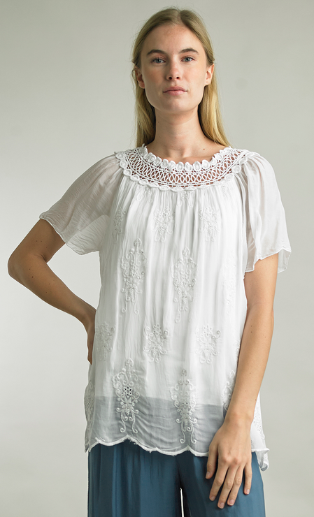 Tempo Paris Lined Embroidered Scallop Edged Top By: Tempo Paris