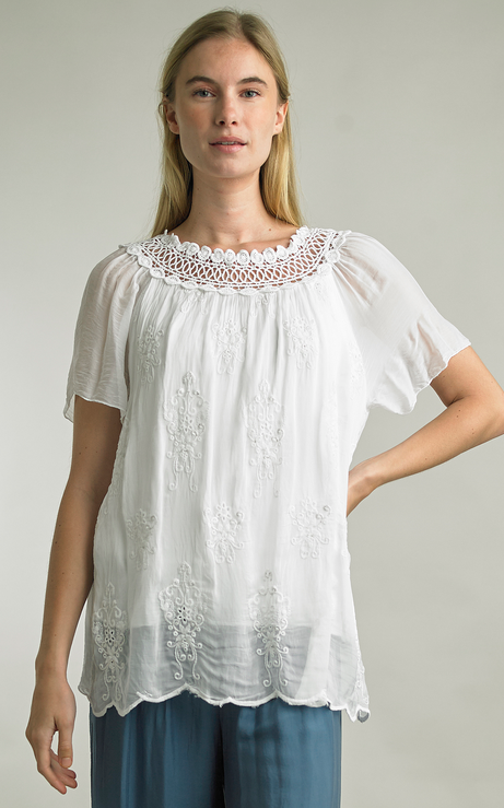 Tempo Paris Lined Embroidered Scallop Edged Top By: Tempo Paris