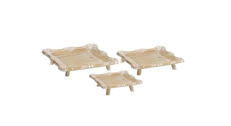 White Distressed Wooden Pedestal Tray