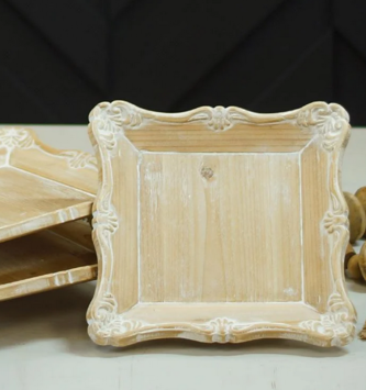 White Distressed Wooden Pedestal Tray (3-Sizes)