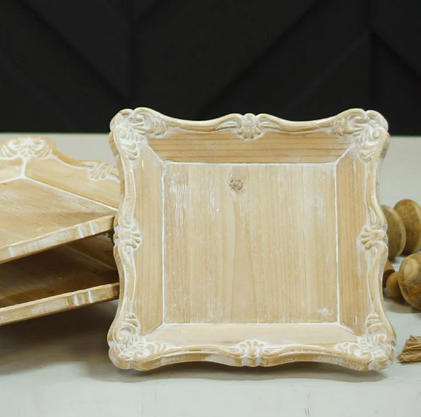 White Distressed Wooden Pedestal Tray