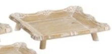 White Distressed Wooden Pedestal Tray
