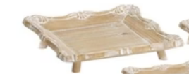 White Distressed Wooden Pedestal Tray