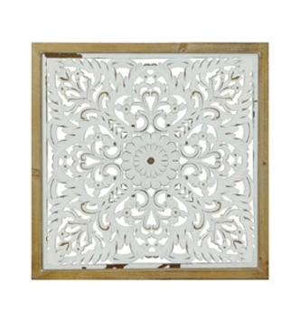 Square White Distressed Medallion Wall Art